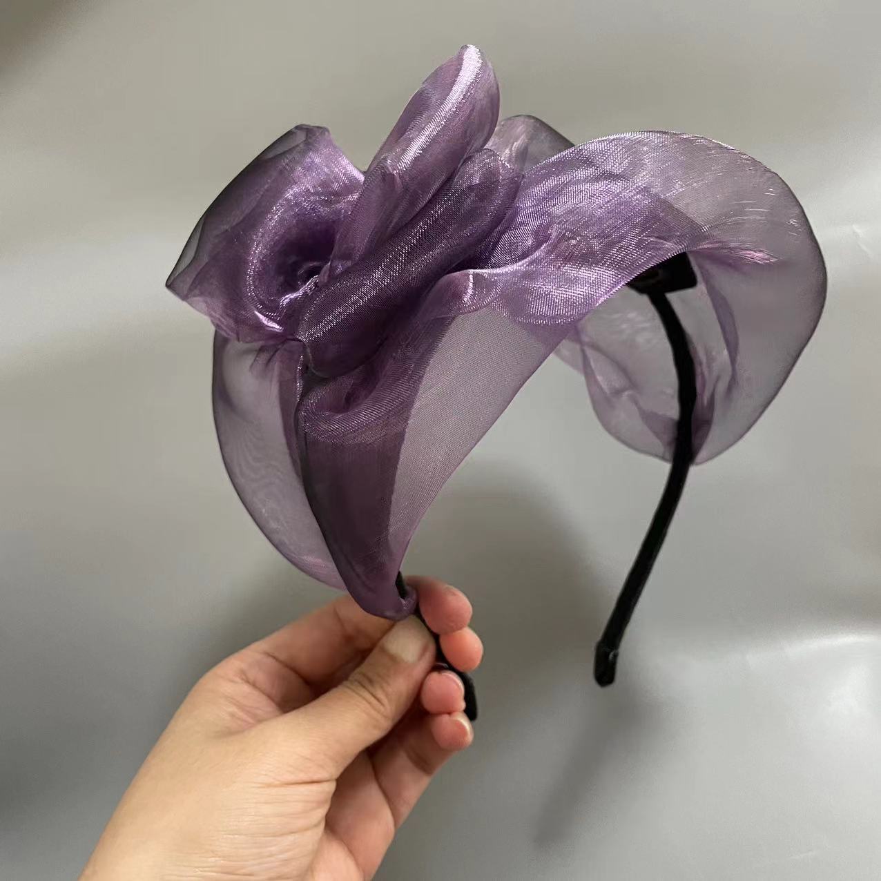 Travel Accessories For Women - French Gradient Tulle Headband Cover Gray